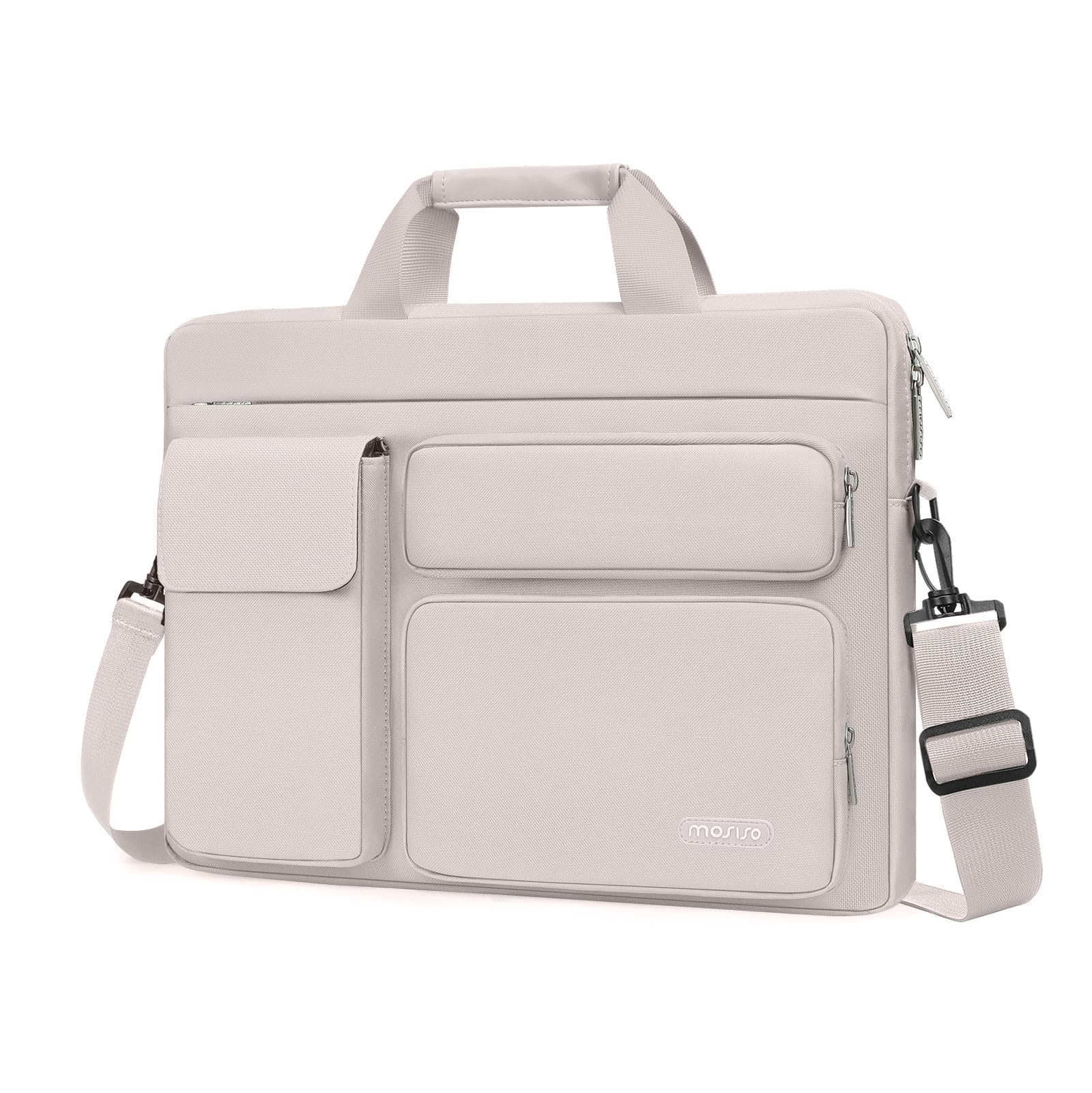 MOSISO Laptop Bag 16 inch, 15-15.6 inch Computer Shoulder Bag Compatible with MacBook Air 15 M4 M3 M2/Pro 16 M4 M3 M2 M1, Notebook &2 Raised&1 Flapover&1 Horizontal Pocket&Handle&Belt, Stone Gray