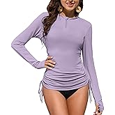 ZAFUL Women's Rash Guard Shirt UV Protection Long Sleeve Quarter‑Zip Side Pocket Drawstring Waist Pleats Breathable Sun Shirt