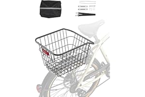 VEVOR Rear Bike Basket, Metal Wire Bicycle Basket with Reflective Tail Light & Waterproof Cover, Durable Bike Back Basket, Fi