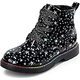 Dodow Girls Ankle Boots Glitter Combat Booties Zipper Lace Up Winter Dress Boots for Little Kid Big Kid