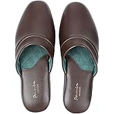 PAMIR Men's Genuine Leather Scuff Slippers with Memory Foam Insole and Leather Outsole