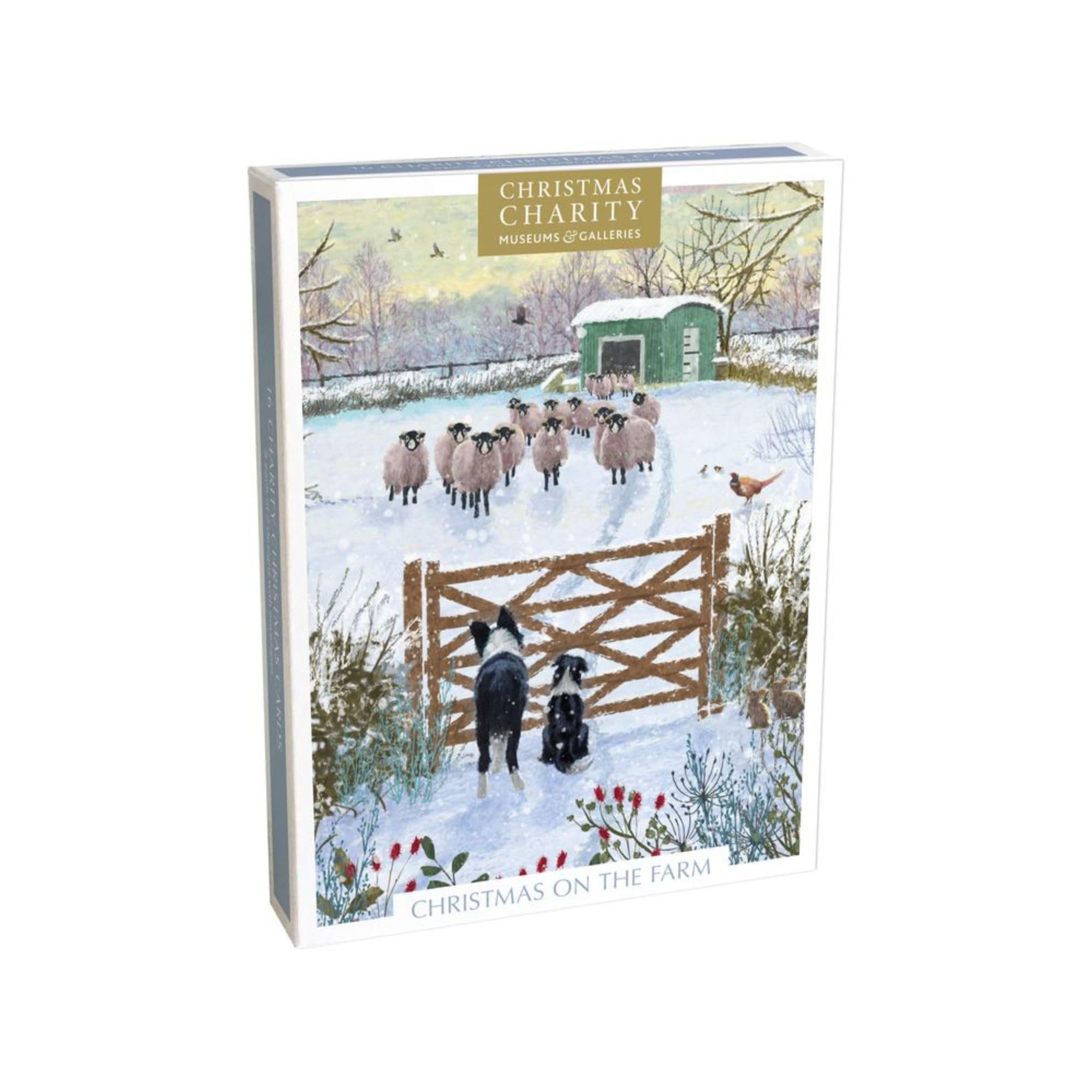 Charity Christmas Cards Box of 16 - BHF, Marie Curie, Mind, NSPCC, Shelter - Dog, Donkey and Sheep Farm Scenes - Artistic Festive Designs - Eco-Friendly - Made in the UK