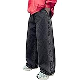 SANGTREE Boys Baggy Jeans Wide Leg Elastic Waist Casual Denim Pants for Boys 6-16years
