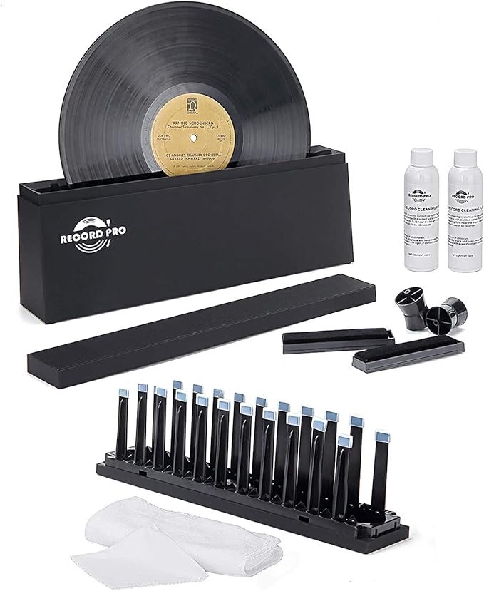 Vinyl Record Cleaner Spin Kit System, Cleaning Fluid, Drying Rack