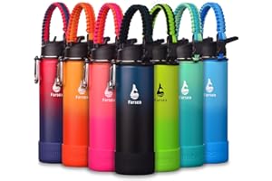 Farsea Insulated Water Bottle With Paracord Handle, Protective Silicone Boot and 2 Lids (Straw Lid & Spout Lid), Stainless Steel Water Bottle Wide Mouth, Double Wall Sweat-Proof BPA-Free, 24 oz