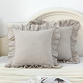 Silnuo Brown/White Ruffle Plaid Throw Pillow Covers Farmhouse Checkered Gingham Pillowcases 18"x18" Pillow Shams for Couch,Sofa,Bed and Living Room