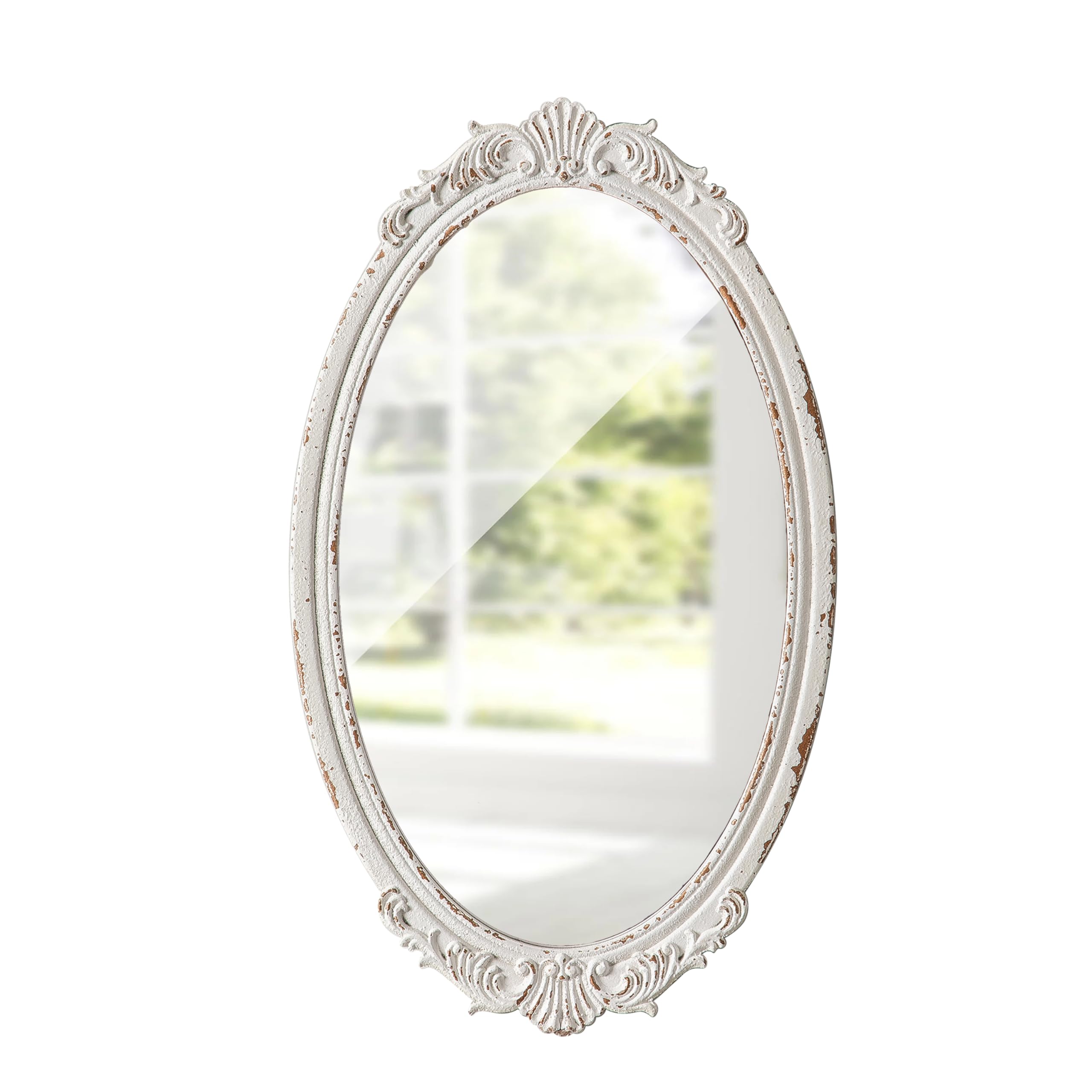 Photo 1 of **a little bald *****Sintosin Antique Arendahl Glam Ornate Oval Mirror 24" X 14", Hanging Distressed White Vintage Mirrors for Wall Decor Living Room, Wood Mirrors for Bathroom Entryway, Horizontal or Vertical