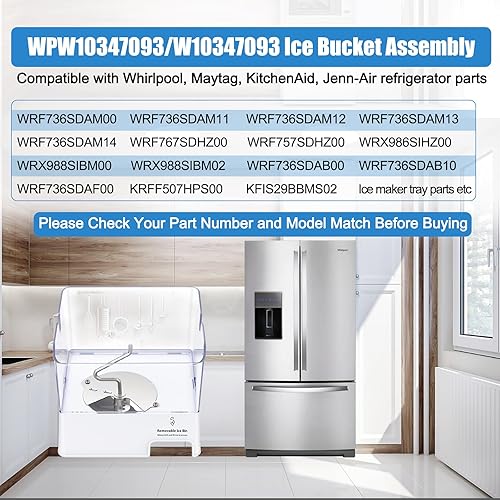 Upgraded WPW10347093 Ice Bucket Compatible with Whirlpool Ice