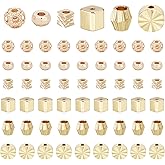 PH PandaHall 60pcs 18K Gold Plated Beads, 6 Styles Brass Spacer Beads Flat Round Cube Bicone Faceted Spacers Metal Loose Beads for Summer Jewelry Making Bracelet Necklace Earring