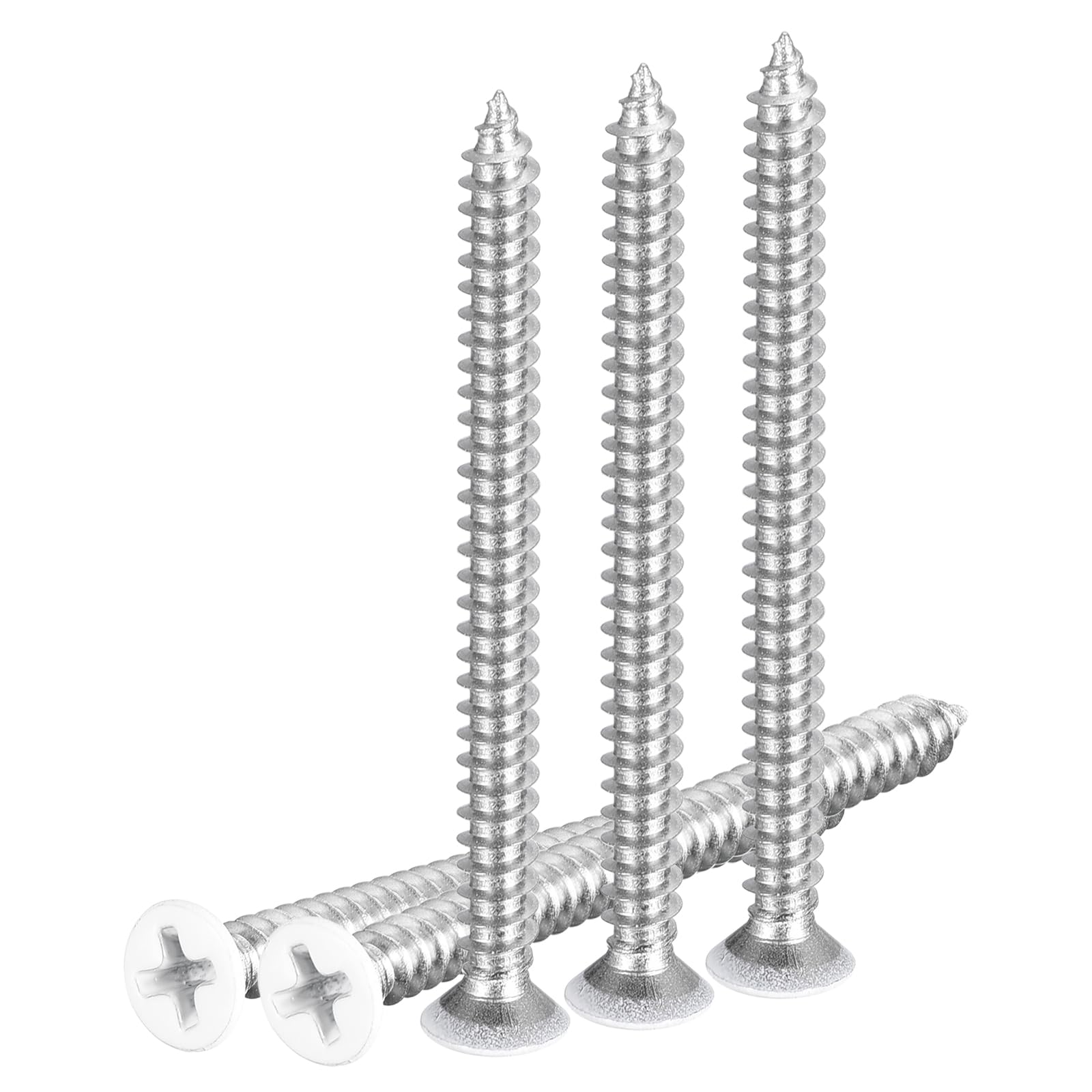 DTGN 50Pcs ST4x50mm Flat Head Wood Screws, 304 Stainless Steel White Phillips Self Tapping Screws - Good for Woodworking, Furniture - White — image 1