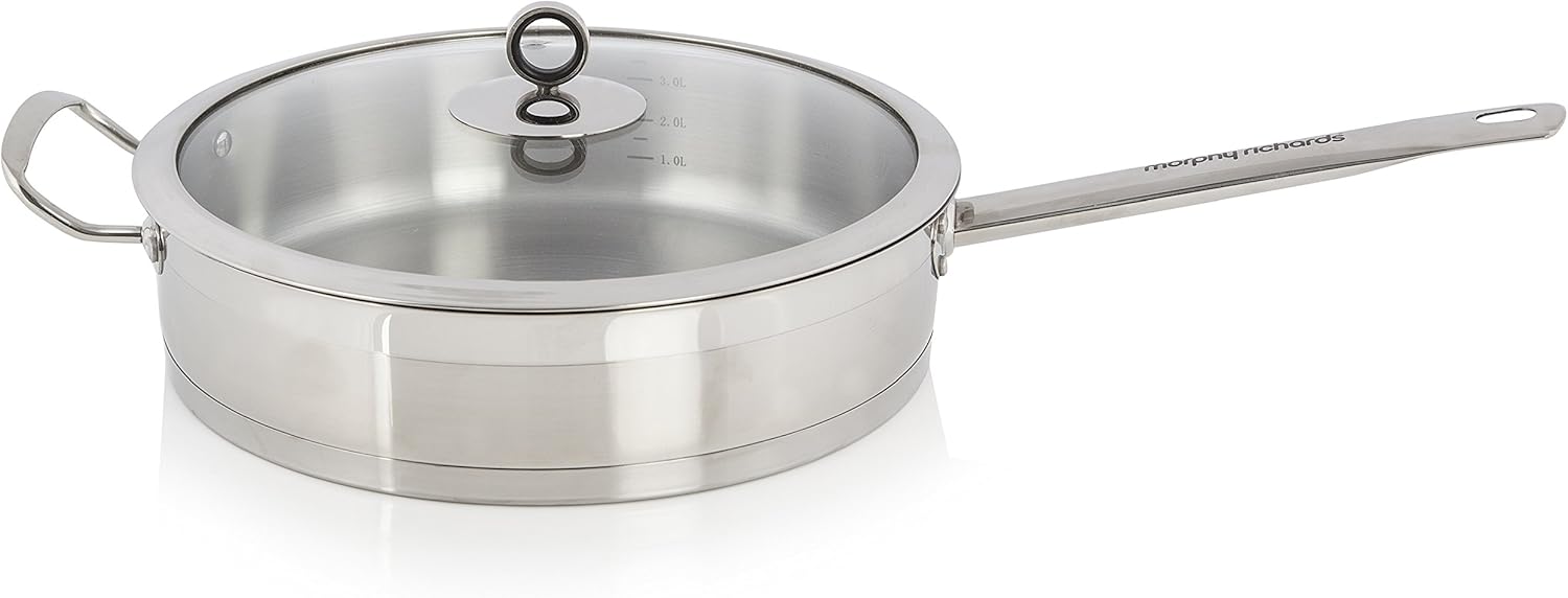 Morphy Richards Accents Saute Pan with Glass Lid, 28 cm Stainless