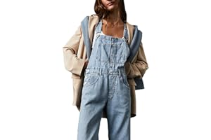 CZVEVOY Denim Overalls for Women Bib Adjustable Strap Loose Fit Wide Leg Barrel Denim Ankle Pants Jean Overalls Jumpsuits