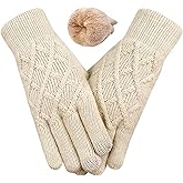 HOPSOOKEN Winter Wool Gloves for Women Men Warm Touch Screen Fleece Lined Elastic Knit Snow Gloves for Cold Weather