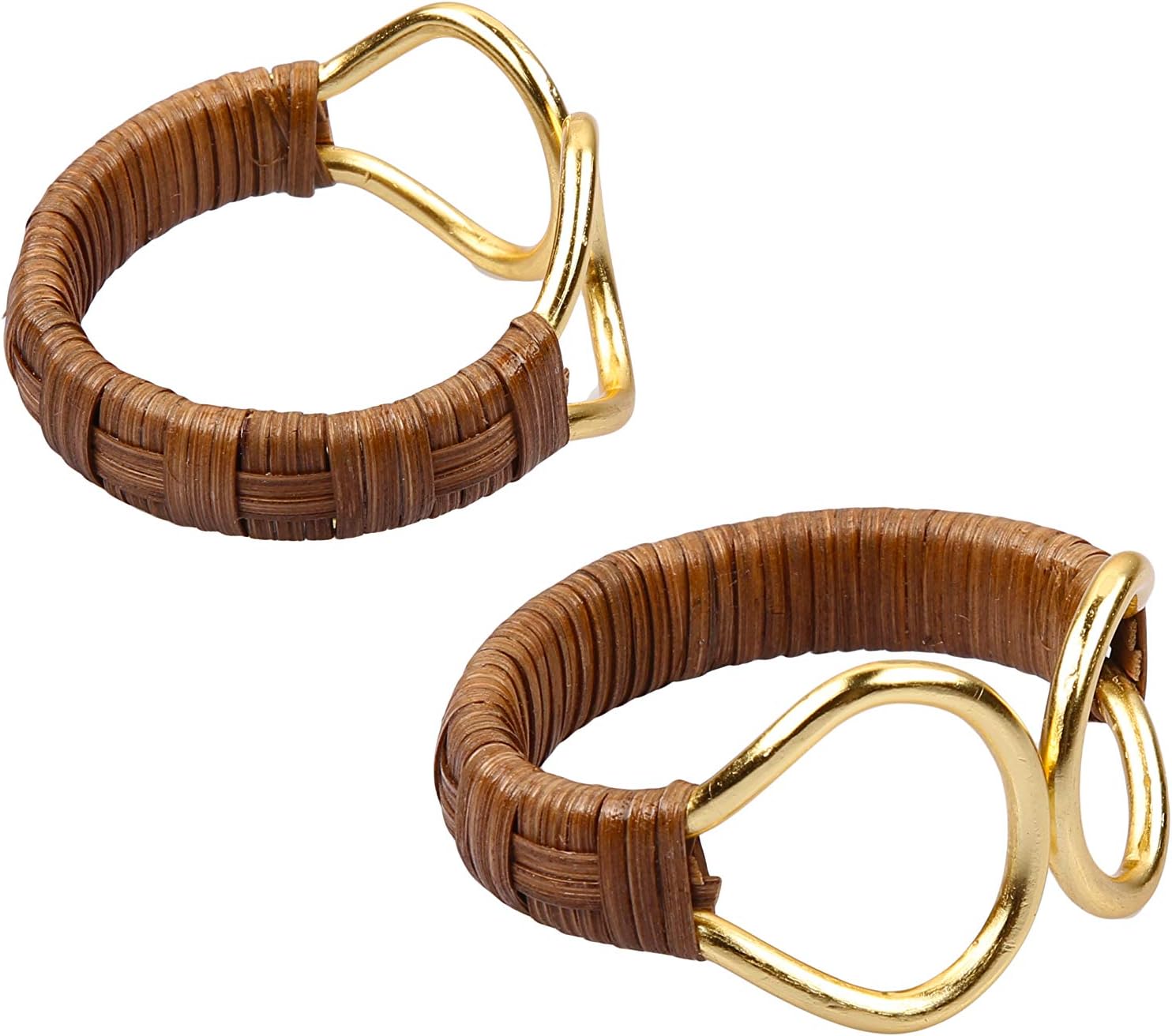 Classic Touch Decorium Rattan Wrapped Napkin Rings with Gold Links, Set of 4
