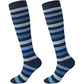 Junely Compression Socks for Women Knee High Striped Polka Dot Stockings | Running Athletic Nurses Pregnant Women Work Support Travel Flight Sports Cosplay Costume Accessories Gifts