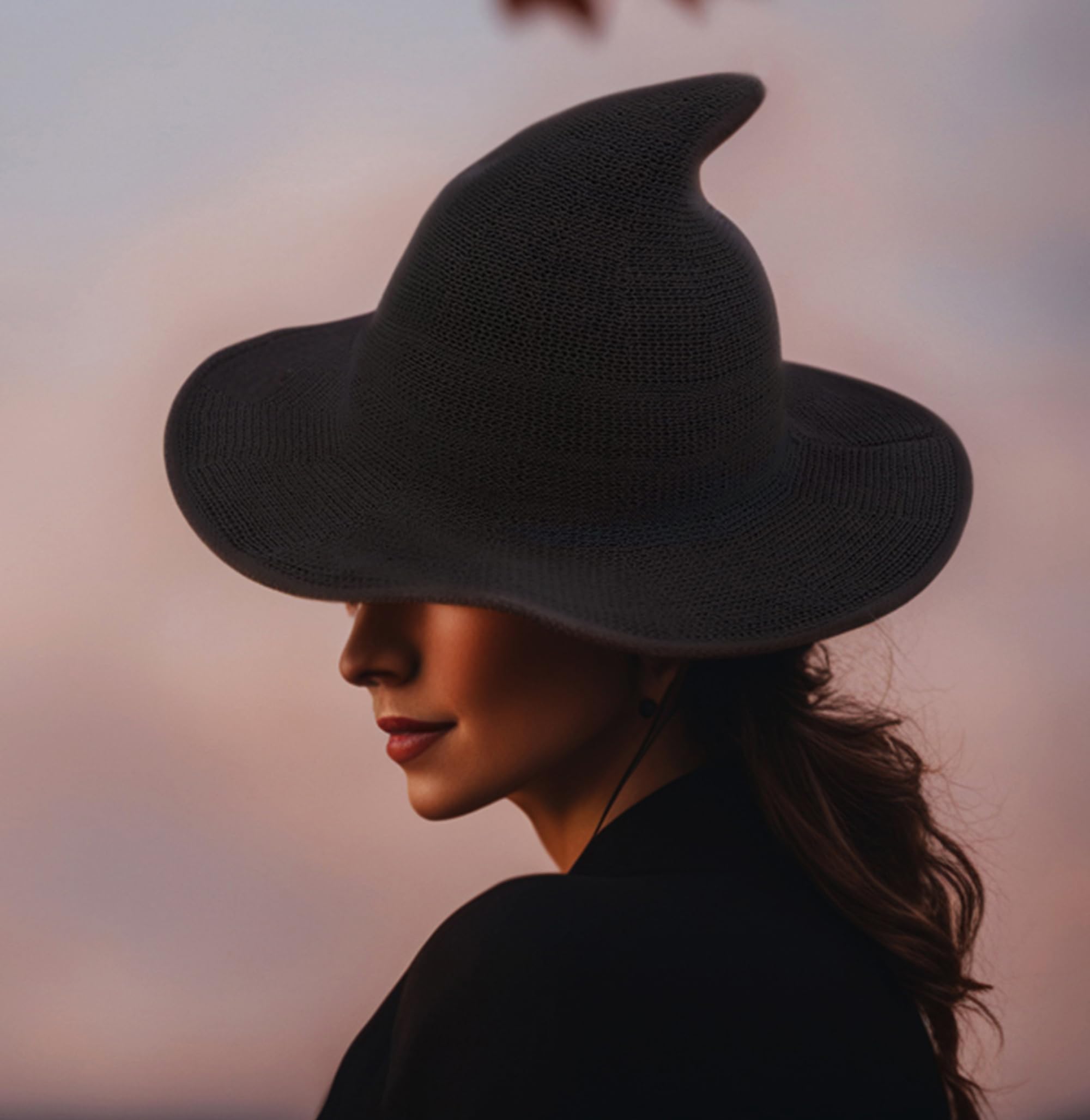 Bestjybt Women Halloween Witch Hat Wool Knitted Cap for Party Masquerade Cosplay Costume Accessory Daily