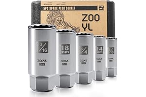 ZOOYL 3/8 Inch Drive 5PC Spark Plug Socket Set – Innovative Spring-Loaded Ball Design for a Secure Fit, Versatile Sizes (5/8", 3/4", 13/16", 14mm, 18mm) for Effortless Precision