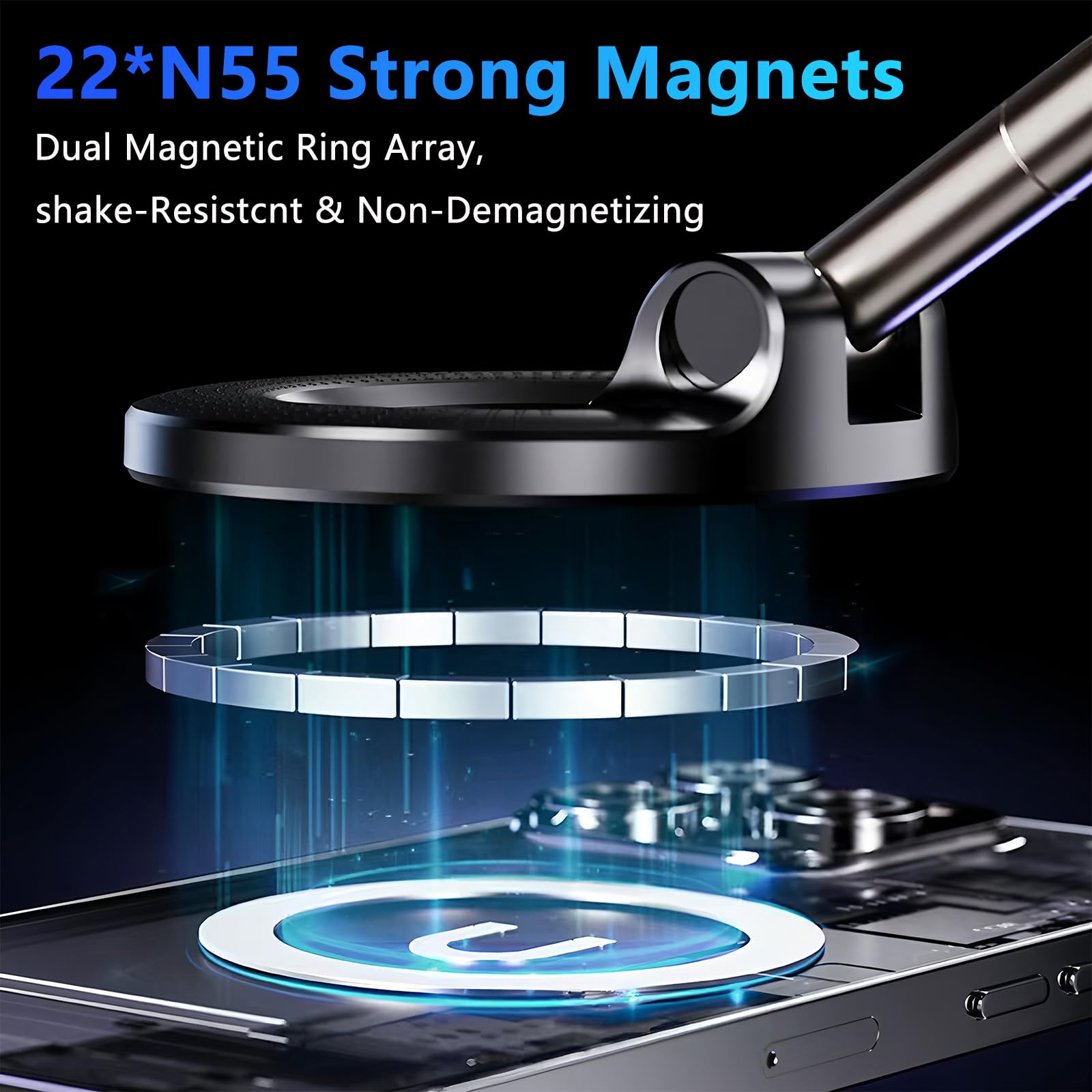 YAOKEEP Magnetic Car Phone Holder for Magsafe [96+LBS Suction & 2800gf Magnetic],360°Adjustable Vacuum Suction Cup Car Phone Mount,Car Mount for iPhone 17 Pro Max 16 15 14 13 12 and All Smartphones