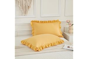 Merryword Yellow Pillow Shams Cute Ruffle Standard Pillowcases Solid Pillow Cover Set of 2 Shabby Chic Soft Ginger Yellow Pillowcases 2 Pack (Queen (20''x30''), Yellow)