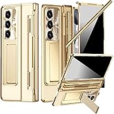 NINKI for Samsung Z Fold 7 Case with S Pen Holder & Stylus & Invisible Kickstand,Built in Privacy Screen Protector Flat Hinge Stand Phone Cover for Samsung Galaxy Z Fold 7 Case with S Pen - Clear Gold