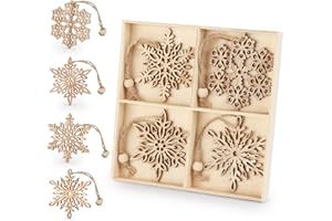 ilauke 12pcs Wooden Snowflakes Decorations 3 inch Christmas Ornaments Wood Hanging Ornament Rustic Farmhouse Christmas Craft Supplies