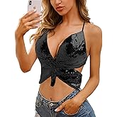 Women's Sexy Sequin Crop Top Butterfly Rave Backless Club Party Night Out Tank Top