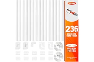 Delamu Cord Hider, One-Wire Cable Hider, Cable Covers for Cords on Wall, Easy-to-Install Cable Hiders for Mounted Tv, Cable Management Kit, W0.59 H0.4in, White