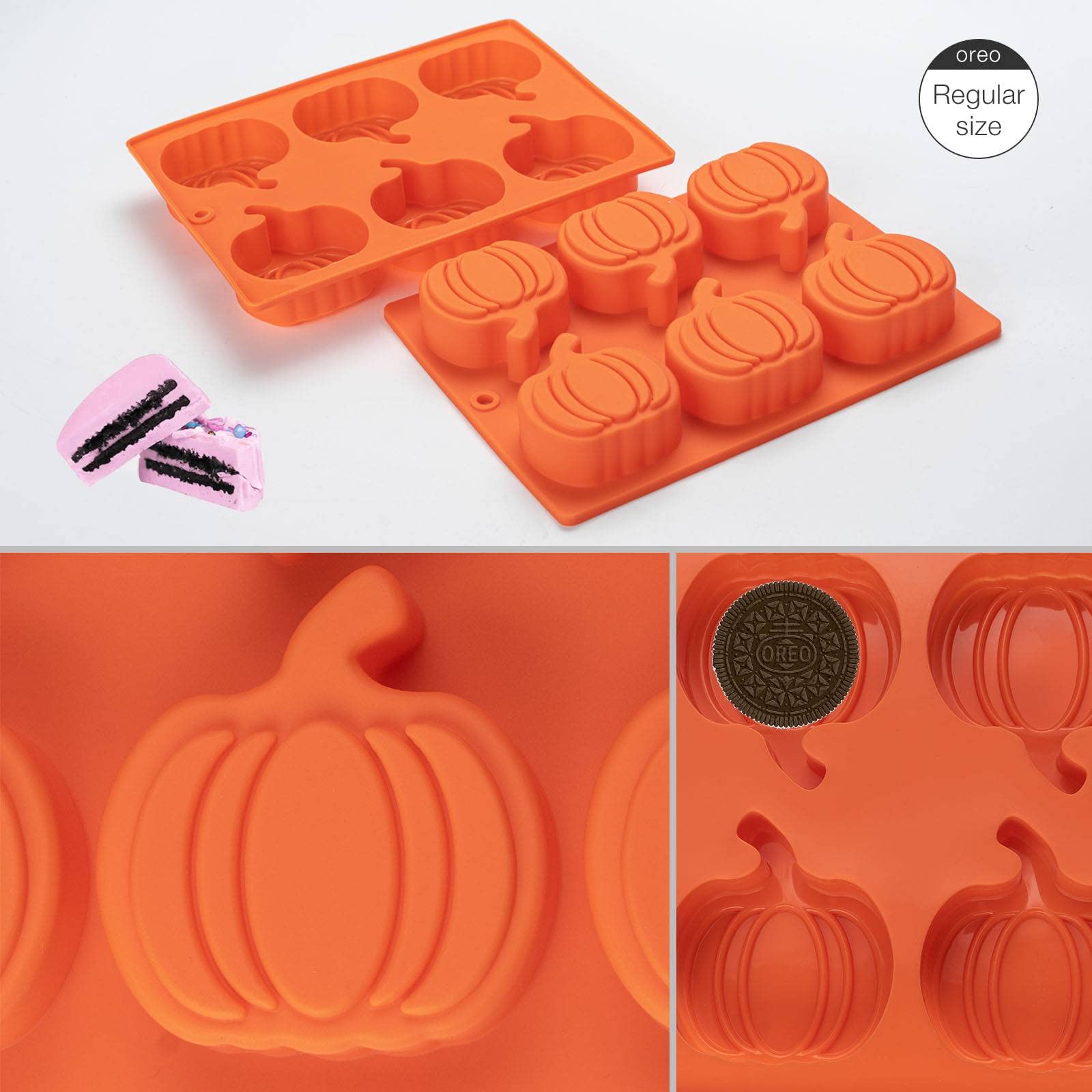 Silicone Pumpkin Molds, 2 Pack Pumpkin-Shaped Cake Molds Thanksgiving Oreo Molds Muffin Cupcake Pan Hot Chocolate Bomb Mold for Halloween Thanksgiving Fall Baking and Wax Melts Soap Making