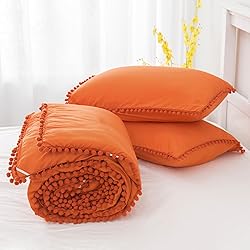annadaif Burnt Orange Comforter Set Queen Size, Pom