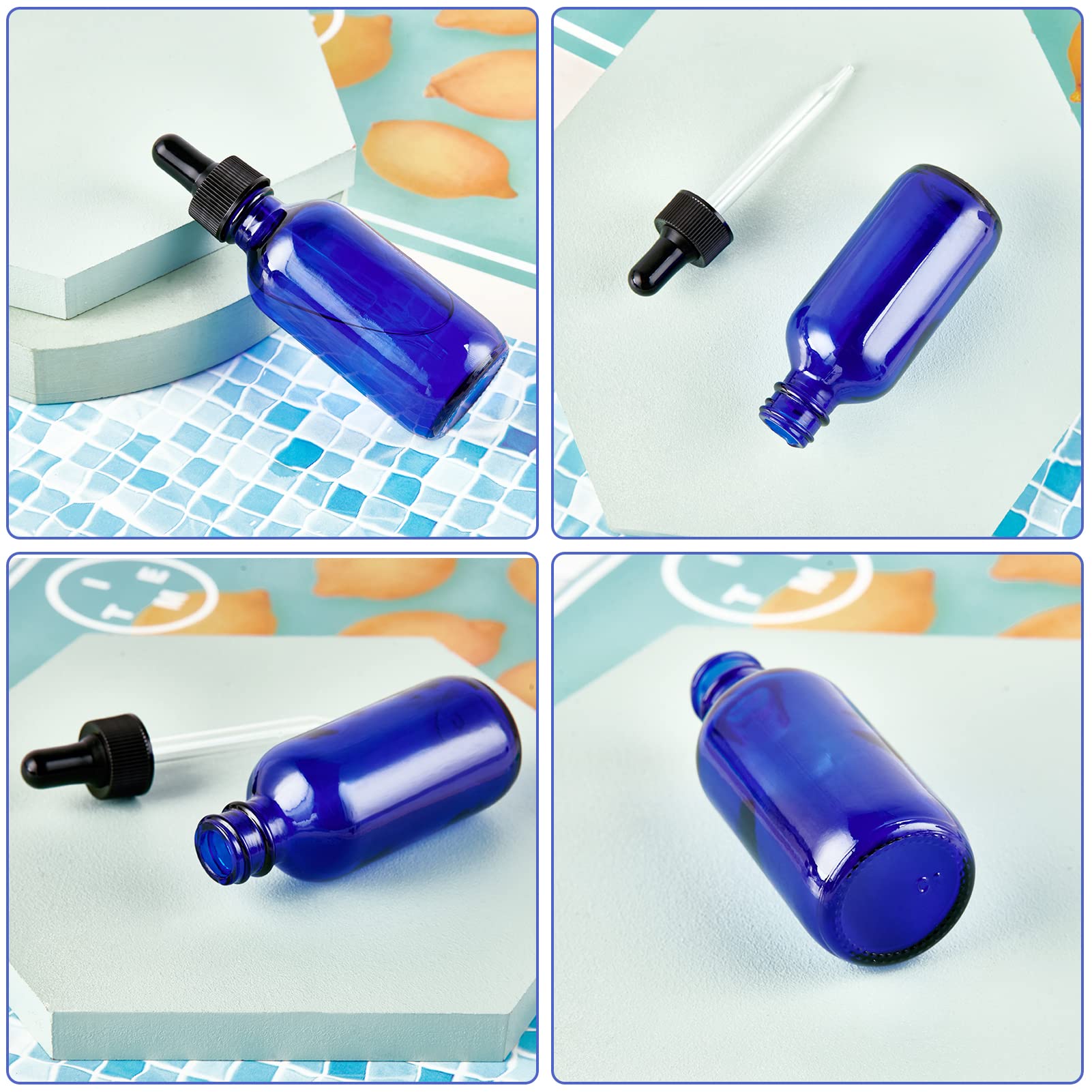 Eye Dropper bottle, Hoa Kinh 24 Pack 2 Oz 60ml Blue Glass Bottles, with Glass Eye Droppers for Essential Oils