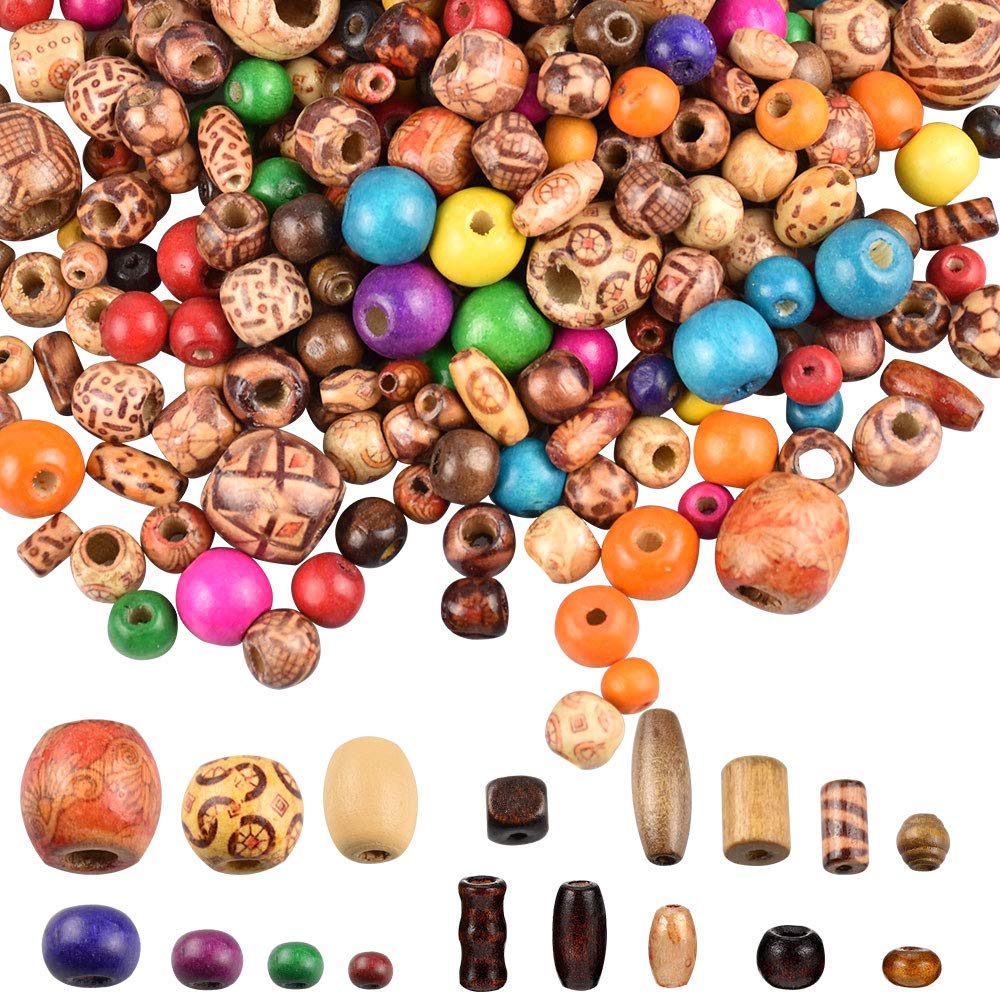 LYTIVAGEN 800 PCS Wooden Beads Set, Various Shapes Round Beads for DIY Jewelry, Bracelets, Necklaces, Dreamcatcher, Crafts, Decorations