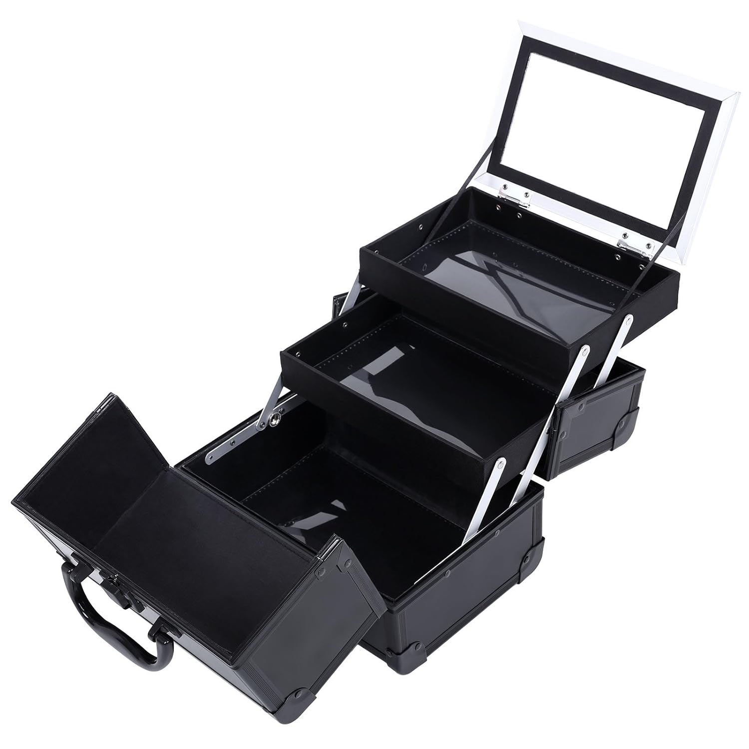 Songmics Maletín para Maquillaje Estuche de cosméticos con Espejo Bandejas ABS negro