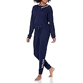 Tommy Hilfiger Women's Rib Logo Neck Pullover Top and Cuffed Bottom Pajama Set Pj