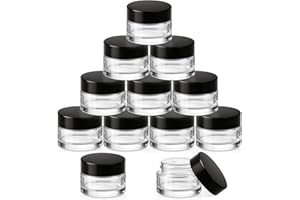 Bumobum 12 Pcs 5 Grams Small Glass Cosmetic Jars with Lids, Lip Balm Sample Containers with Inner Liners for Lip Scrub Makeup Eye Cream Travel