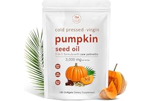 Pumpkin Seed Oil, Pumpkin Seed Oil Capsules with Saw Palmetto | 3000mg Cold Pressed | for Hair Growth - Non-GMO - 180 Softgel