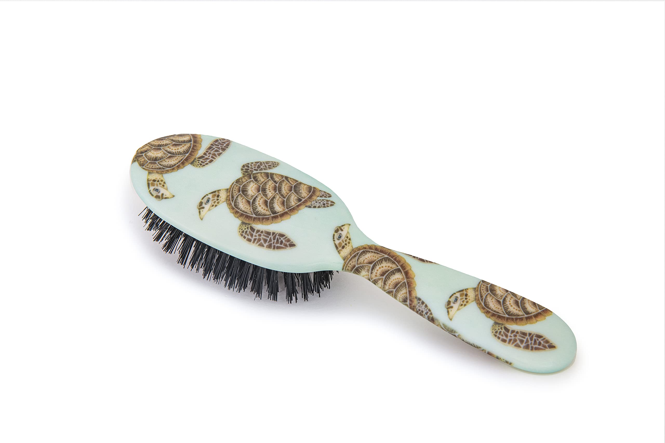 Rock & Ruddle Natural Pure Boar Bristle Hair Brush for Women & Kids (Small/Travel Size, 17.5cm) - Great for Wet & Dry Hair, Detangling Smoothing Blowdrying - Designed & Made in UK - Turtles