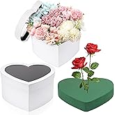 Nuenen Heart Shaped Flower Gift Boxes, Valentine's Day Floral Gift Box with Lids Floral Foam Clear Cellophane 9.8 x 9 x 5 Inches for Birthday Wedding Proposal Packaging Arrangements(White)