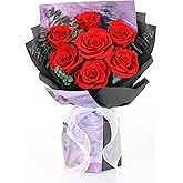 Tavkite Preserved Flowers Bouquets 7 Roses, Long-Lasting Flower with Gift Box, Real Forever Flower Gifts for Delivery Women Wife Mom Friend on Anniversary Birthday Wedding (Red Roses)