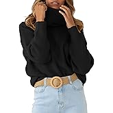 MURMUREY Womens Turtleneck Drop Shoulder Sweaters Chunky Knit Long Sleeve Oversized Sweater Fall Winter Pullover Jumper Tops