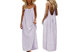 Frostluinai Backless Cami Dresses for Women Flowy Maxi Beach Sundress with Back Tie Plus Size Spaghetti Strap House Dress