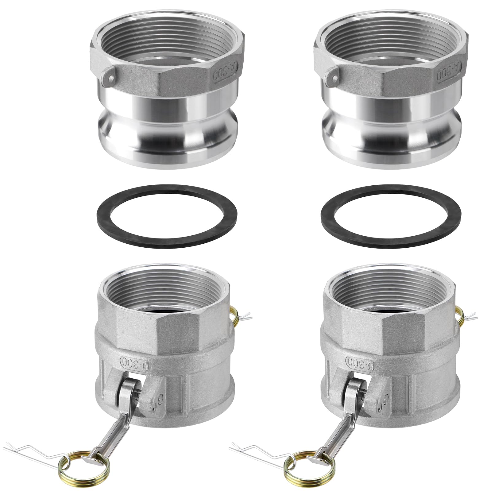 Photo 1 of 2 PCS 3" Type B Cam and Groove Hose Fittings+ 2 PCS Type F Aluminum Global Cam and Groove Hose fitting with 2 pcs Gasket Fitting (3")