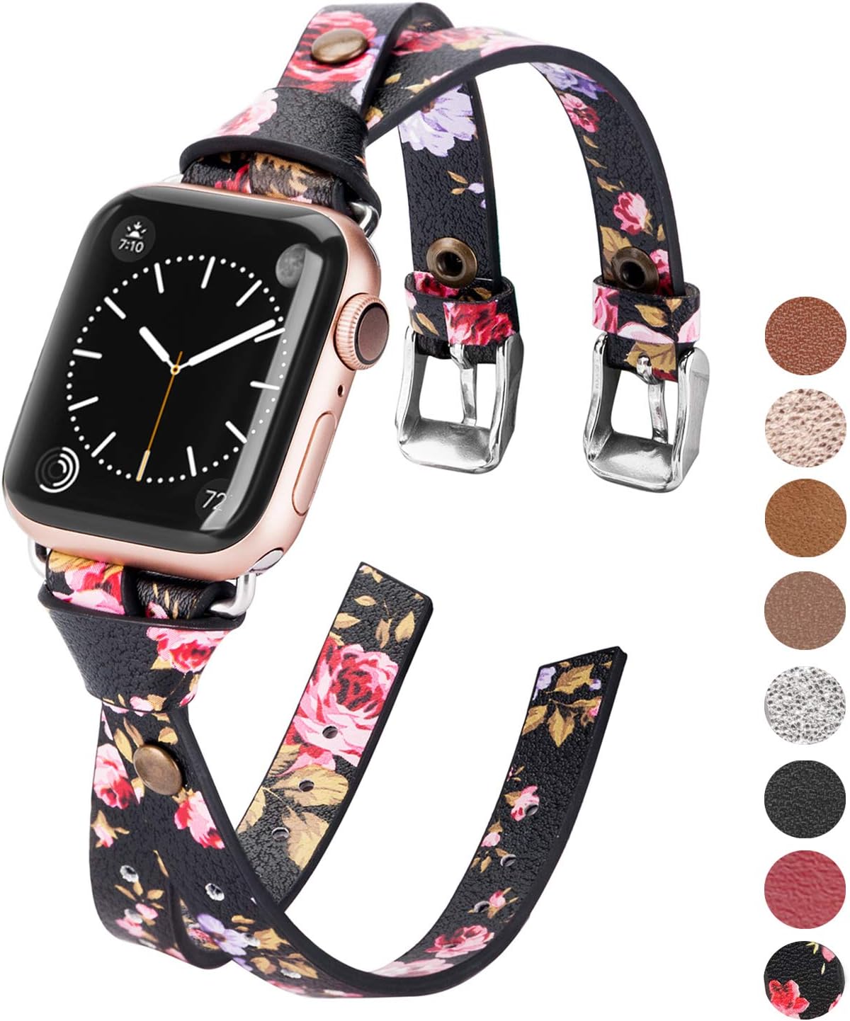Minyee Leather Bands Compatible with Apple Watch 38mm 40mm for iWatch Womens Double Fasten 40mm 44mm Wristband Sleek Rose Gold Strap Unique Rivet Bracelet Series 5 4 3 2 1, 8 Colors