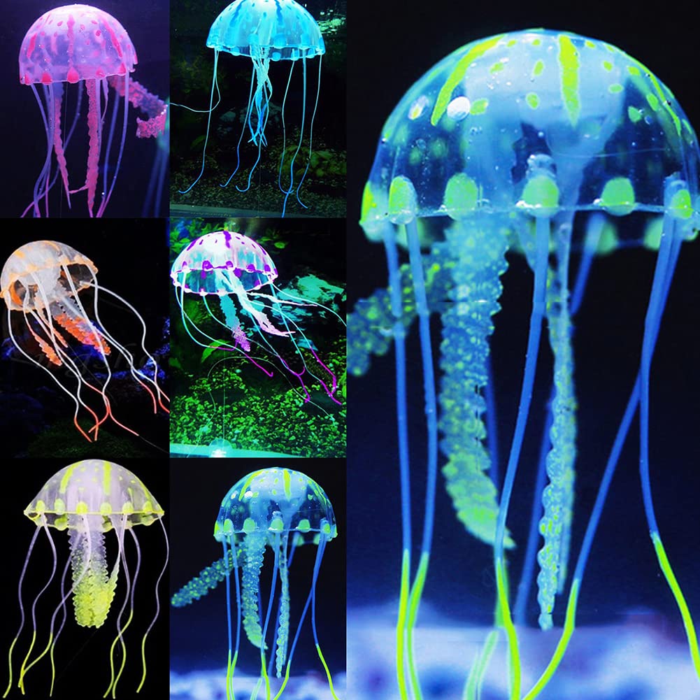 Aquarium Decoration, Luminous Jellyfish, Artificial Jellyfish, Aquarium Decoration, 6 Pieces Glowing Aqua Ornaments, Glowing Jellyfish Ornament Decoration for Aquarium, Fish Tank, Glowing Ornament