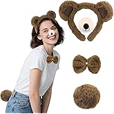 CAVETEE Cute Fluffy 4 PCS Care Bear Ears Headband with Nose,Bow Tie Animal Ears Band for Halloween Cosplay Costume Women Gift