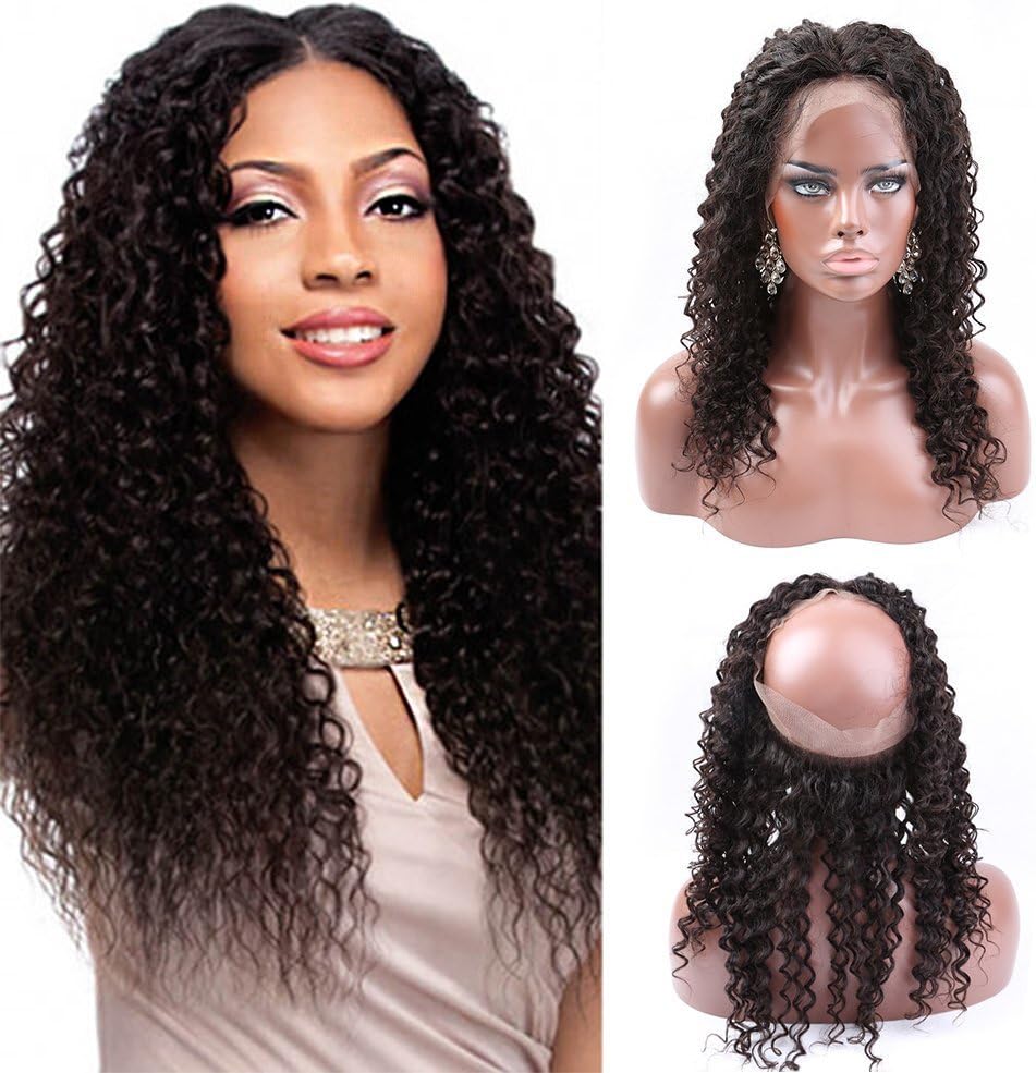 ELIGHTY 8A 360 Lace Frontal Closure Curly Wave with Baby Hair Pre Plucked Brazilian Human Hair (10-20 inch Natural Color) (14 Inch, Natural Color)