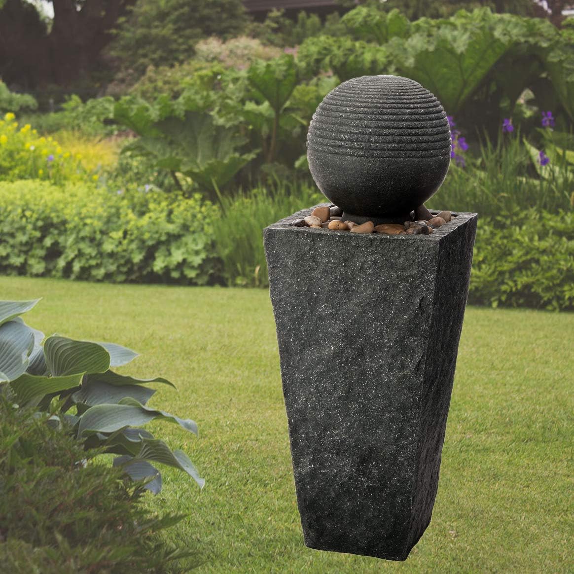 Glitzhome Patio Fountain Waterfall with LED Light Decorative Outdoor Fountain Pedestal Water Fountain with Submersible Pump Vintage Garden Waterfall Decor for Garden Patio Deck Porch, 31.69”H: Kitchen & Dining