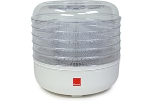 Ronco 5-Tray Dehydrator, Food Preserver Quiet Operation, for Beef, Turkey, Chicken, Fish Jerky, Fruits, Vegetables, Classic White