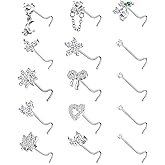 BSJ4U Nose Rings Corkscrew for Women Nose Piercings 20G Surgical Stainless Steel Gold Plated Nose Studs Pink Red CZ Heart Butterfly Flower Cherry Bow Moon Dangle Nose Piercing Jewelry