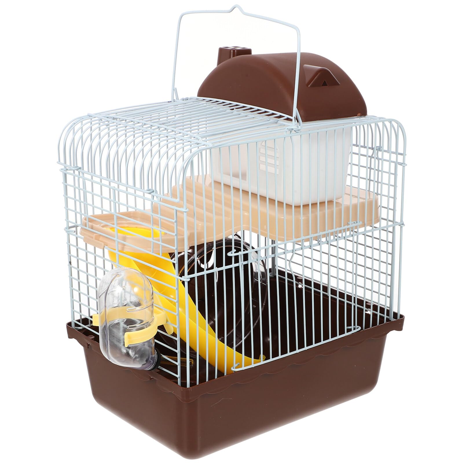 POPETPOP Double Layer Hamster Cage with Running Wheel and Leakproof Water Jug Portable Small Pet House for Hamsters Chinchillas Gerbils Compact 8.86X9.45X6.69In Small Animal Habitat