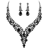 BriLove Women's Wedding Bridal Austrian Crystal Teardrop Flower Cluster Statement Necklace Dangle Earrings Jewelry Set for Party Prom